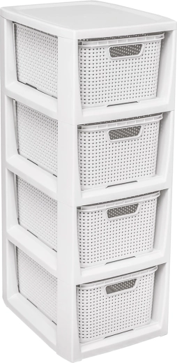 Etajeră de depozitare Rattan cu 4 sertare, albă