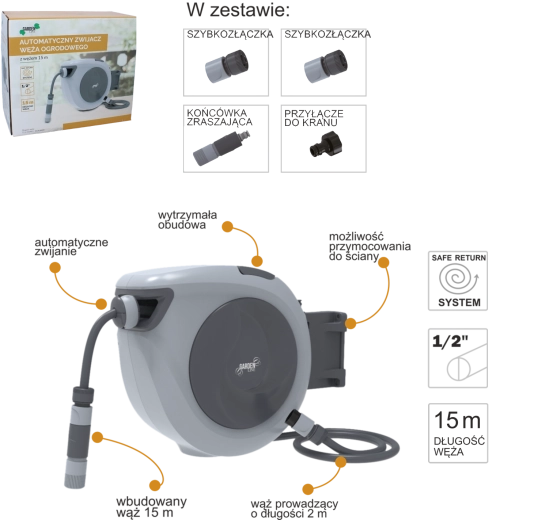 Rewinder automat pentru furtun de grădină 15 m