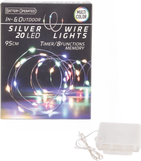 Ghirlandă luminoasă LED pe fir cu temporizator, 20 LED-uri, multicolor, IN/OUT