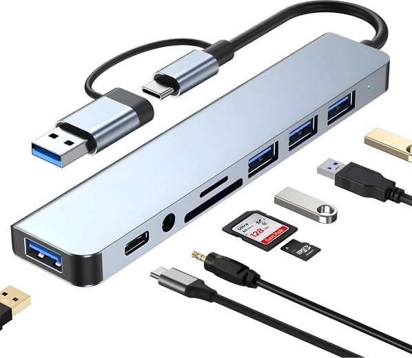 Hub USB-C 8 în 1 cu LAN, 4K și Power Delivery