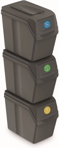 Set 3 coșuri pentru deșeuri reciclabile SORTIBOX, 3×20 l, piatră gri
