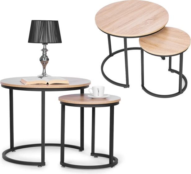 Set de 2 măsuțe de cafea, rotunde, design loft