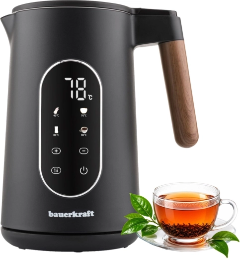 Fierbător electric fără fir Bauerkraft 1,7 l cu reglare a temperaturii, negru
