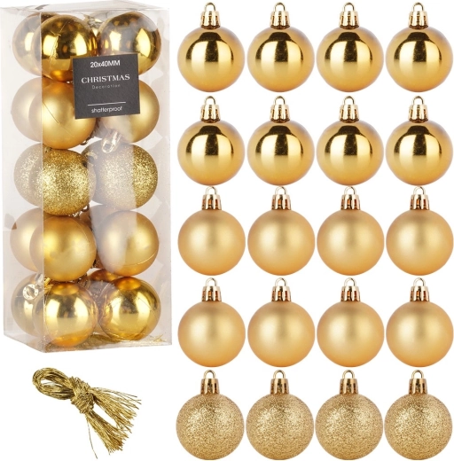 Globuri de Crăciun aurii incasabile 4 cm, set 20 buc