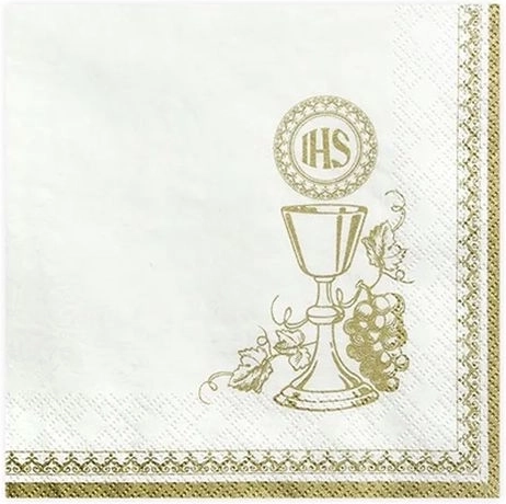 Șervețele de hârtie cu motiv de potir alb-auriu 33 × 33 cm, 20 buc.