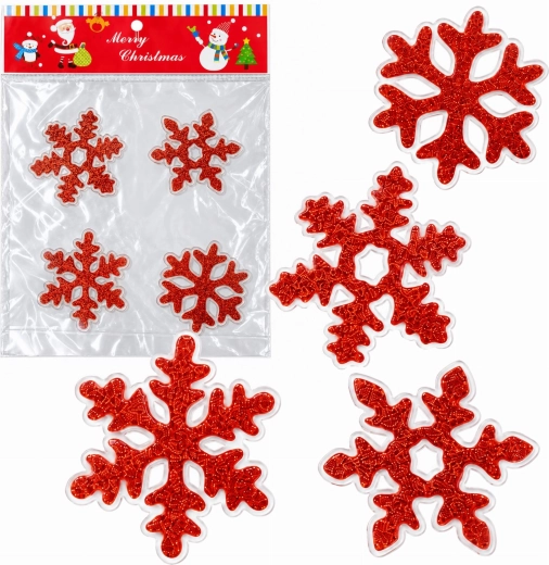 Decorațiune gel pentru fereastră de Crăciun, fulgi de nea roșii - 1 bucată
