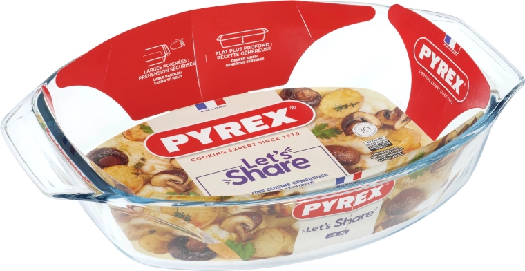 Tavă ovală pentru copt PYREX 35 × 24 cm din sticlă borosilicată