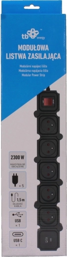 Prelungitor modular Energy cu USB, 1,5 m