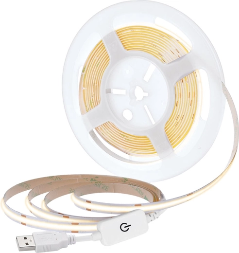 Bandă LED COB Solight 5 m alb cald 3000 K USB cu întrerupător 8 mm