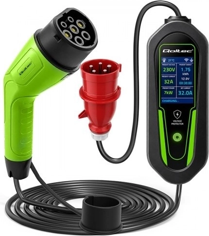 Încărcător portabil pentru vehicule electrice și hibride Qoltec Type 2, 7 kW, 230 V, CEE 32 A, Wi‑Fi