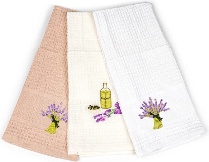 Prosoape de bucătărie cu broderie Lavender 45 × 70 cm, bumbac, set 3 buc