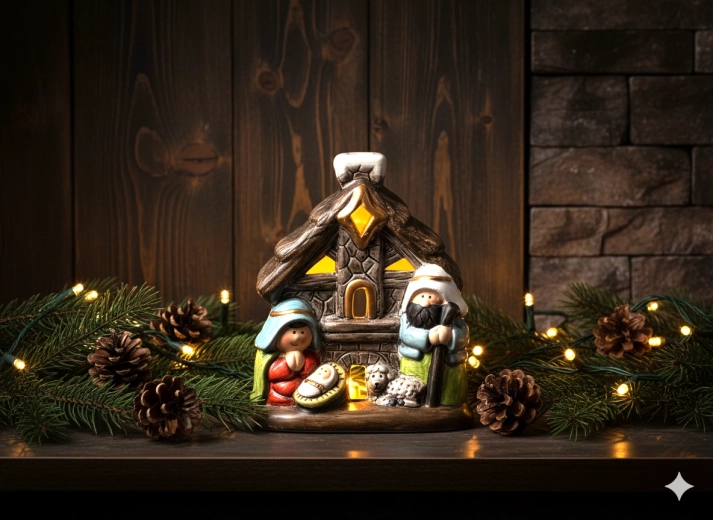 Iesle de Crăciun căsuță cu iluminare LED 10 × 6,6 × 12 cm