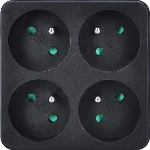 Solight priză multiplă cu 4 poziții, 4 × 10 A, neagră