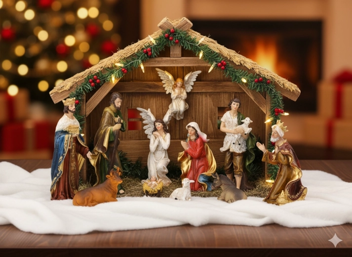 Set de figurine de Crăciun pentru iesle (betleem) 11 buc., înălțime până la 21 cm