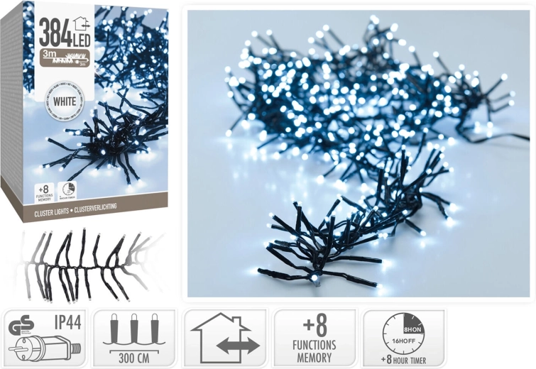 Ghirlandă LED de Crăciun 3 m, alb rece, 384 LED, 8 moduri cu temporizator