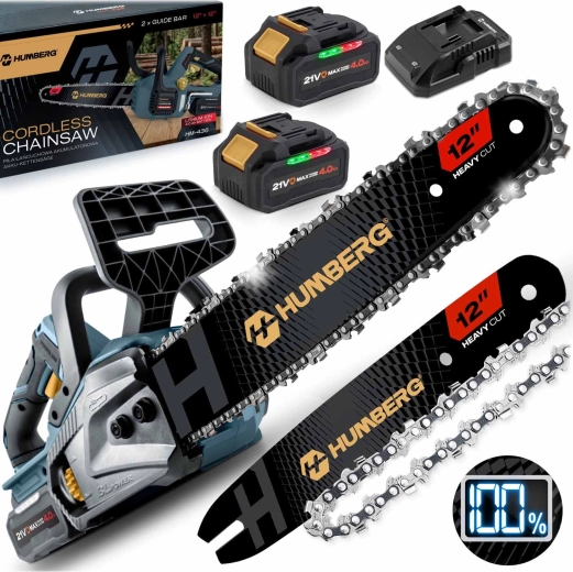 Fierăstrău cu lanț pe acumulator Humberg 12" cu motor fără perii + 2× baterii 4 Ah