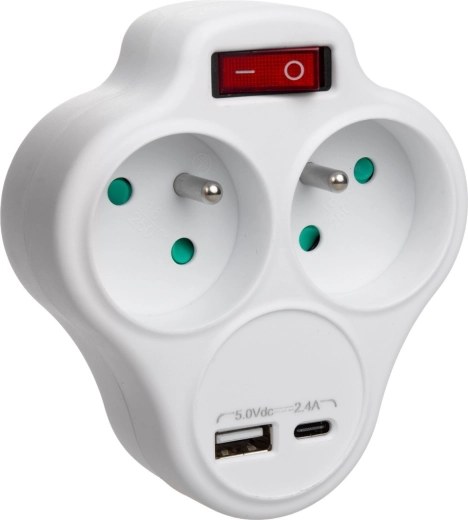 Distribuitor de prize cu 2 prize, USB și USB-C