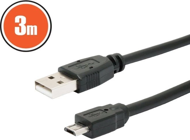 Cablu USB 2.0 A–micro B, 3 m, negru