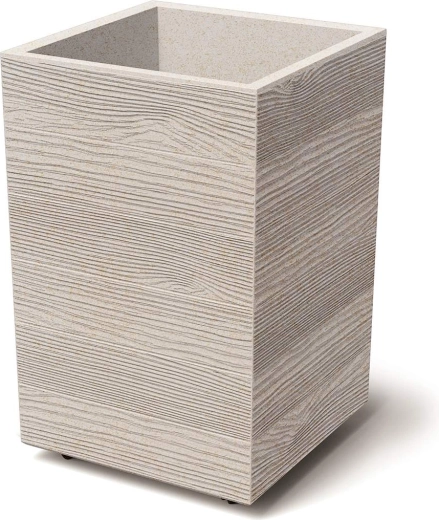 Ghiveci pătrat din plastic Madera Square Eco Wood 38,5 × 38,5 × 37 cm – decor eco lemn alb
