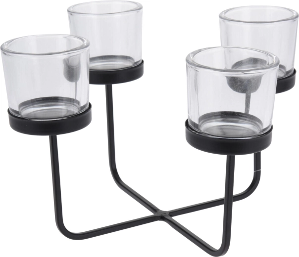 Sfeșnic cu patru brațe din metal și sticlă, negru