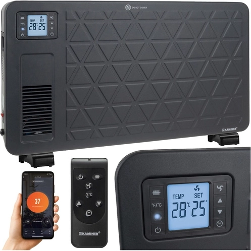 Kaminer Ziflo convector electric 2300 W cu Wi‑Fi și telecomandă, negru