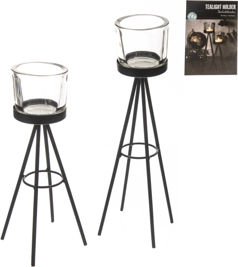 Set de sfeșnice din sticlă și metal, negru, 2 buc.