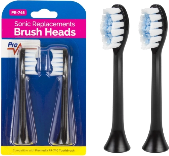 Capete de rezervă pentru periuța de dinți electrică PromediX PR-740 B, 2 buc., negre
