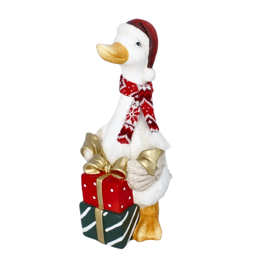 Figurină decorativă de Crăciun – gâscă cu cadouri