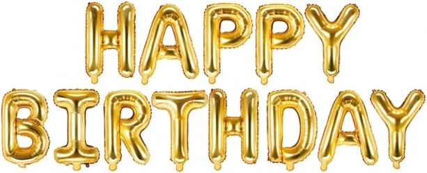 Balon de folie auriu Happy Birthday 340cm x 35cm