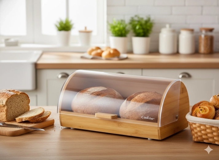 Cutie de pâine MENTA din bambus cu capac rulou transparent 38 × 28 × 18,5 cm