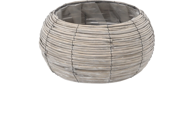 Husă împletită din nuiele pentru ghiveci, rotundă, gri, 39 × 21 cm