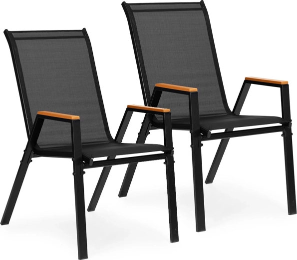 Set de 2 scaune de grădină pentru terasă și balcon, negre, MultiGarden