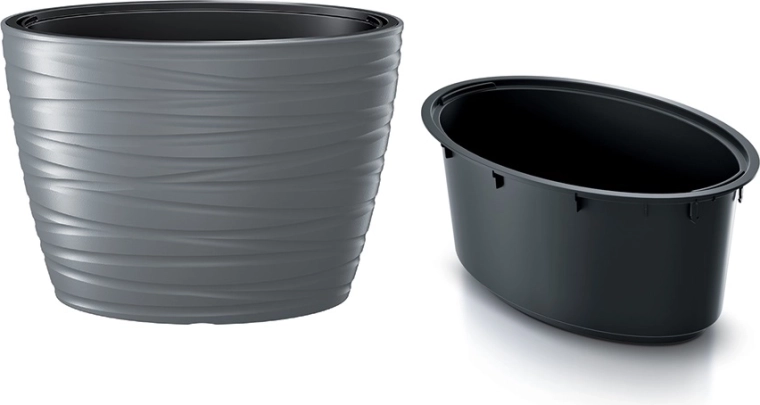 Ghiveci oval cu inserție MAZE 58,5 cm – piatră gri