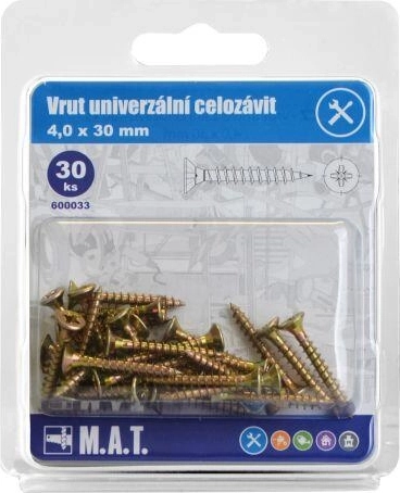 Șuruburi universale cu filet complet 4,0 × 30 mm zincate, 30 buc