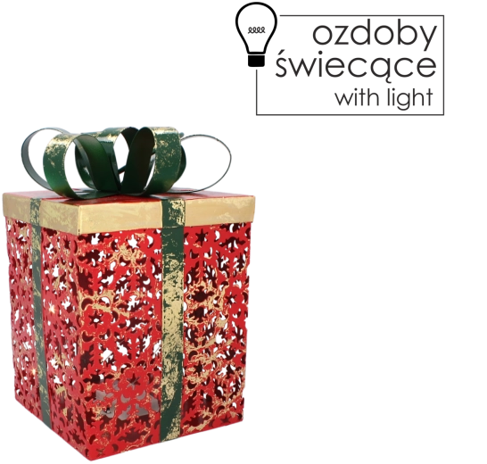 Cutie cadou metalică de Crăciun cu iluminare LED, roșie cu fundă verde, 16 × 16 × 26 cm