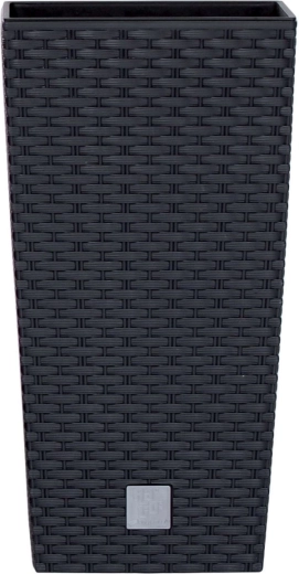 Ghiveci din plastic cu aspect de ratan Rato Square 29 cm cu inserție – antracit