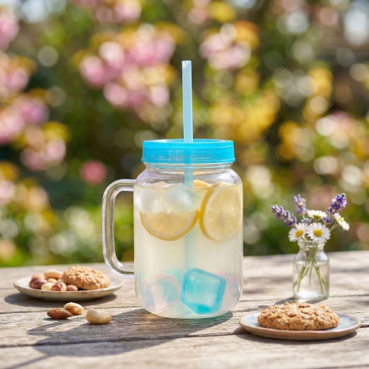 Pahar albastru cu pai și cuburi de răcire, 550 ml