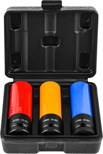 Renew force set de capete tubulare de impact pentru jante din aluminiu 1/2" 17/19/21 mm (Cr-Mo) cu carcasă de protecție