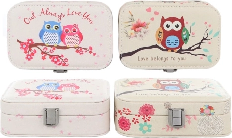 Cutie de bijuterii cu motiv bufniță, cu oglindă