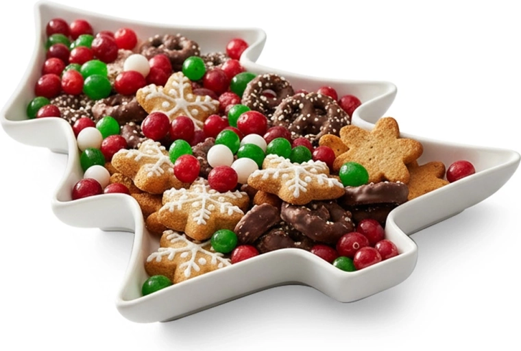 Farfurie de servire din porțelan în formă de brad de Crăciun 35 × 26 × 3 cm, alb