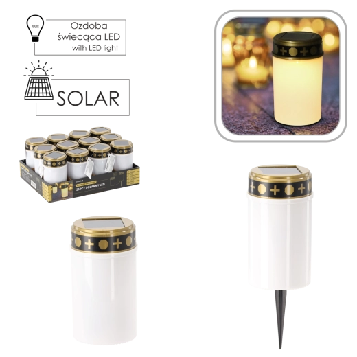 Lumânare LED solară pentru mormânt cu efect de flacără 2în1, alb cald