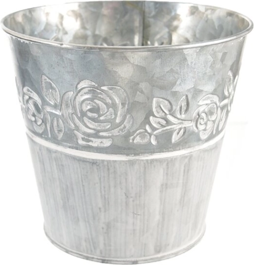 Ghiveci decorativ din tablă cu motiv de trandafir, gri 12 × 12 × 13 cm