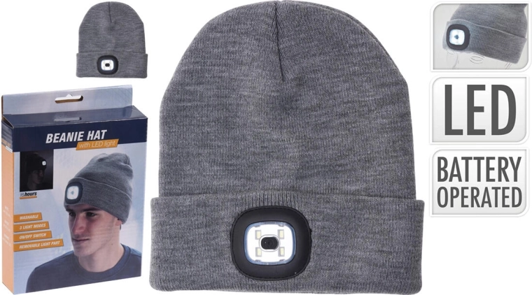 Căciulă cu lumină LED, gri