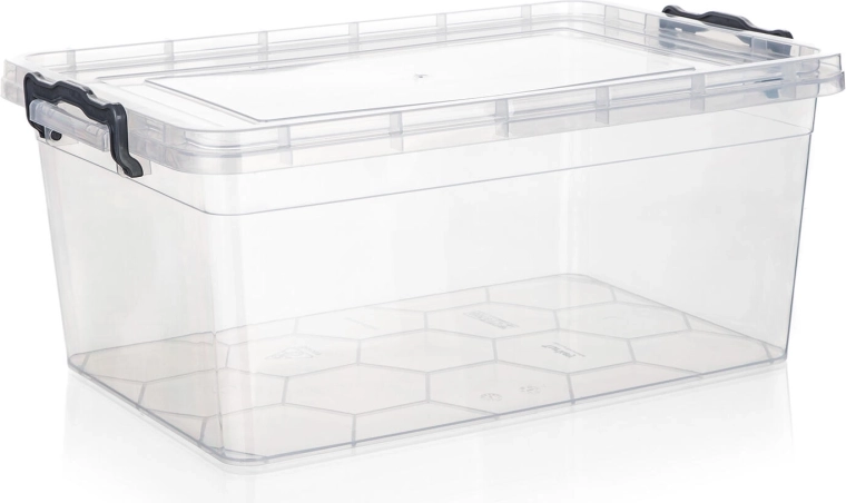 Cutie de depozitare GEMA 14 l cu capac și cleme, transparentă