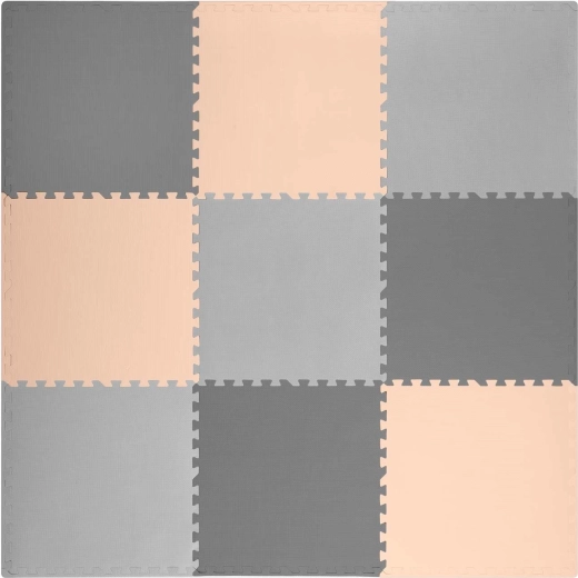 Saltea puzzle din spumă Ricokids 180 × 180 cm gri–piersică (9 piese)