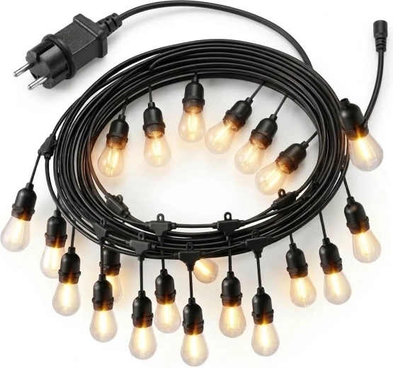Șir luminos de grădină 20 m, 20× bec LED, alb cald 2700K, IP44, 9 W
