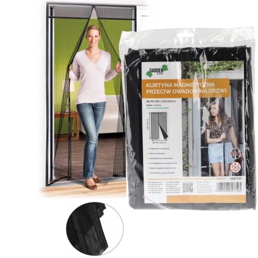 Plasă magnetică împotriva insectelor pentru uși, neagră, 80/90/100 × 200/210 cm
