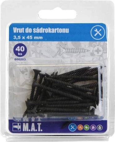 Șurub pentru gips-carton 3,5 × 45 mm cu filet fin, fosfatat (40 buc.)