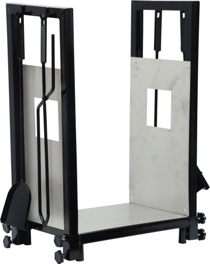 Coș pentru șemineu cu accesorii, inox și oțel, set 4 piese, înălțime 62 cm