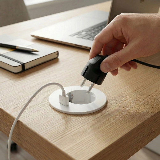 Priză de birou încastrată cu USB, albă